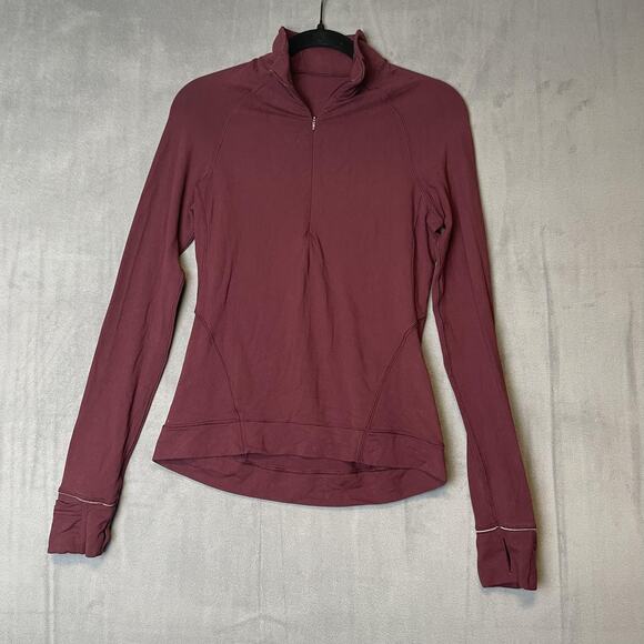 Lululemon Pullover Womens 6 Maroon Outrun The Elements 1/2 Zip Thumbholes - Picture 1 of 10
